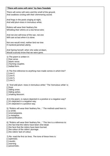 There Will Come Soft Rains Multiple Choice Test Questions